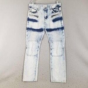 Blue‎ Cult Jeans Mens 34 White Indigo Moto Distressed Biker Denim Zipper Pockets